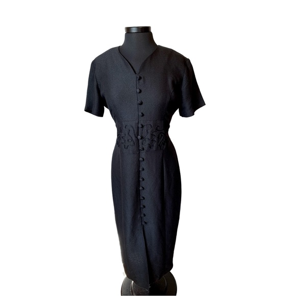 DJI Dresses & Skirts - Vintage 80s 90s DJI Black Dress with Piping and Botton Detail